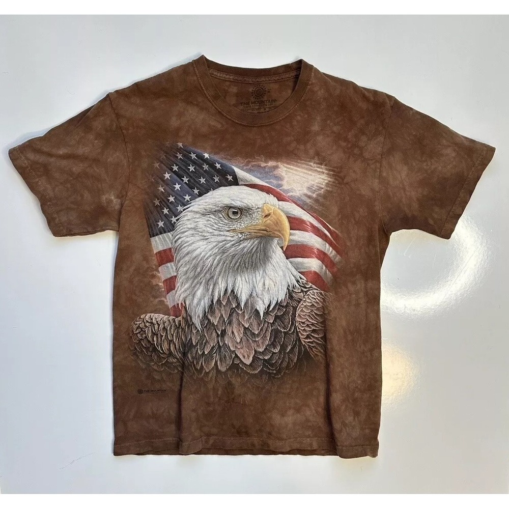 The Mountain Bald‎ Eagle USA Flag Patriotic Short Sleeve Brown T-shirt / Medium